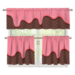 Strawberry Ice Cream Melted Print 3 Piece Kitchen Curtains