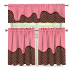 Strawberry Ice Cream Melted Print 3 Piece Kitchen Curtains