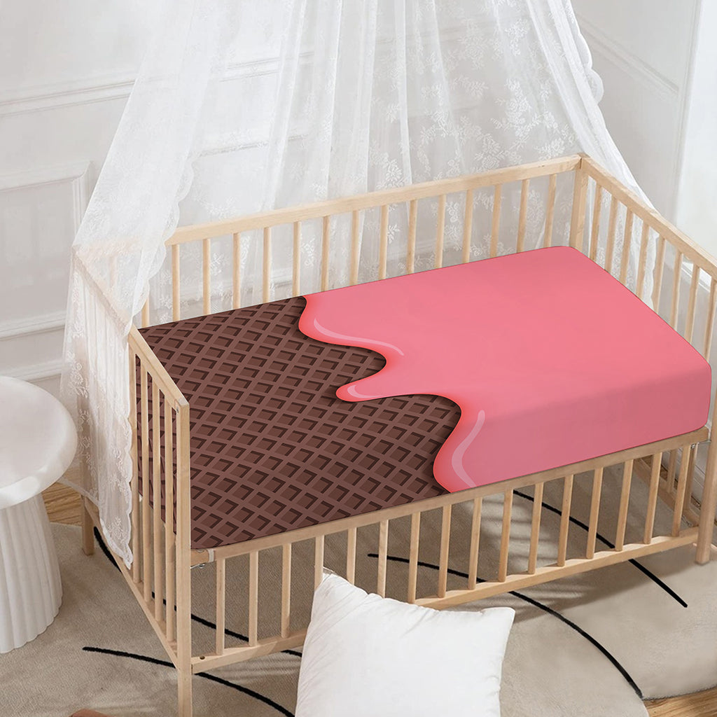 Strawberry Ice Cream Melted Print Baby Crib Sheet