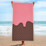 Strawberry Ice Cream Melted Print Beach Towel