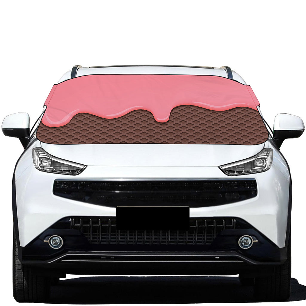 Strawberry Ice Cream Melted Print Car Windshield Snow Cover