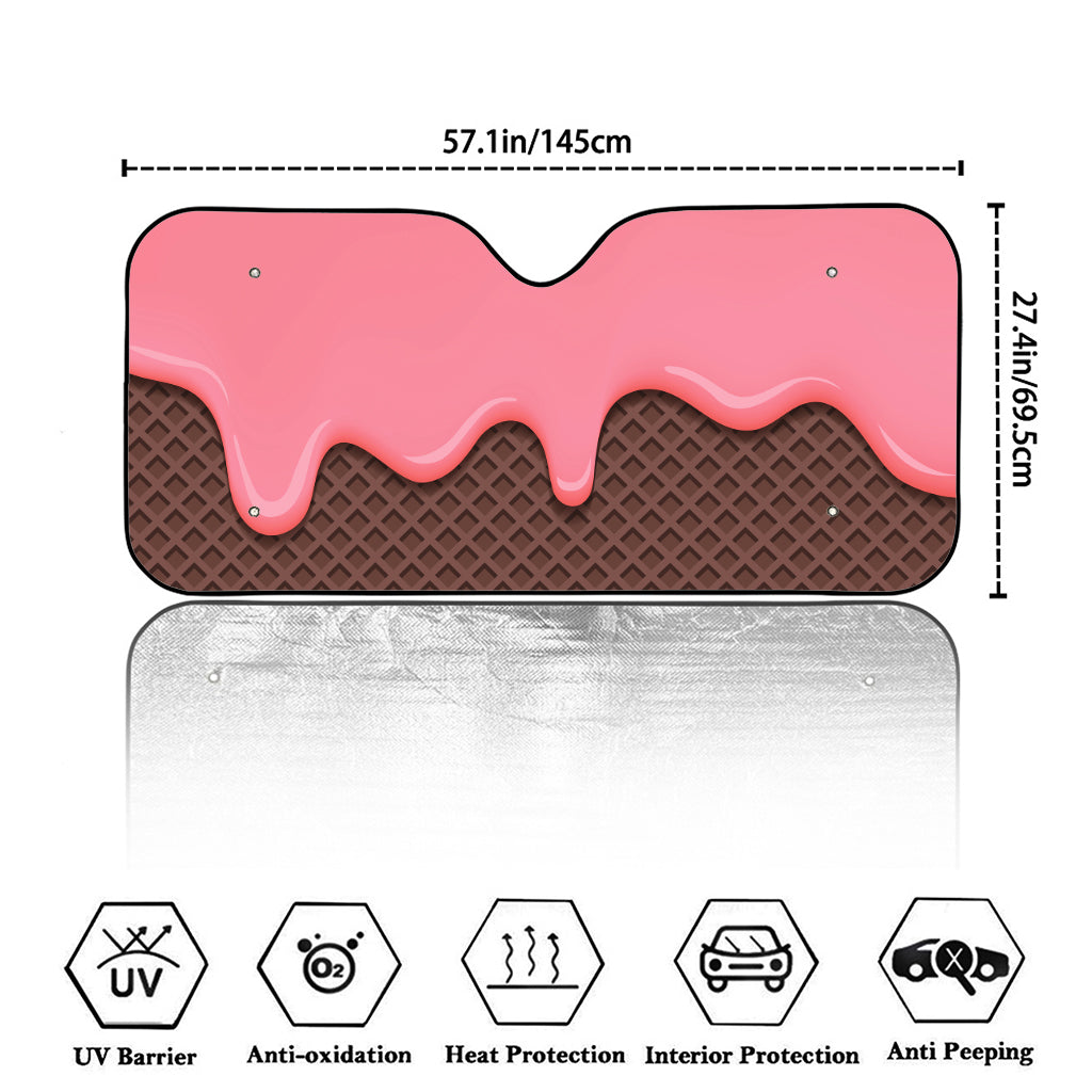 Strawberry Ice Cream Melted Print Car Windshield Sun Shade
