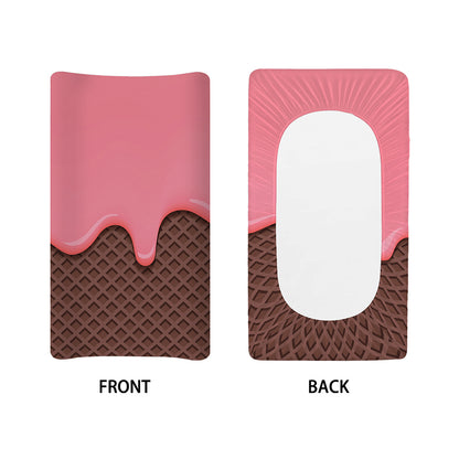 Strawberry Ice Cream Melted Print Changing Pad Cover