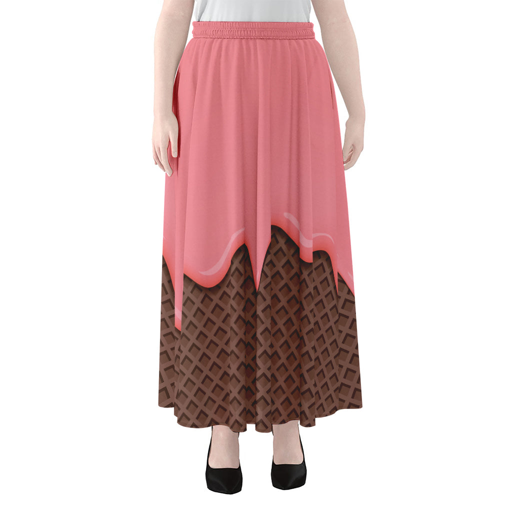 Strawberry Ice Cream Melted Print Chiffon Maxi Skirt