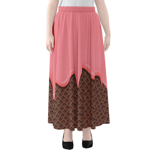 Strawberry Ice Cream Melted Print Chiffon Maxi Skirt