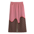 Strawberry Ice Cream Melted Print Cotton Front Slit Maxi Skirt