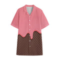 Strawberry Ice Cream Melted Print Cotton Hawaiian Shirt
