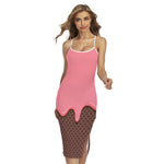 Strawberry Ice Cream Melted Print Cross Back Cami Dress