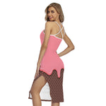 Strawberry Ice Cream Melted Print Cross Back Cami Dress