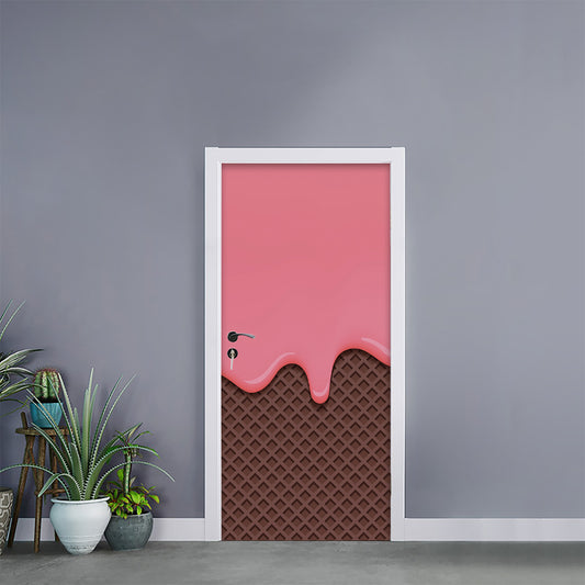 Strawberry Ice Cream Melted Print Door Sticker