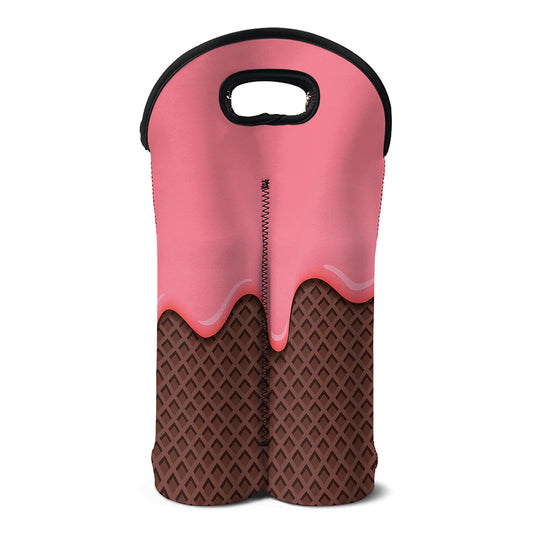 Strawberry Ice Cream Melted Print Double Neoprene Wine Tote