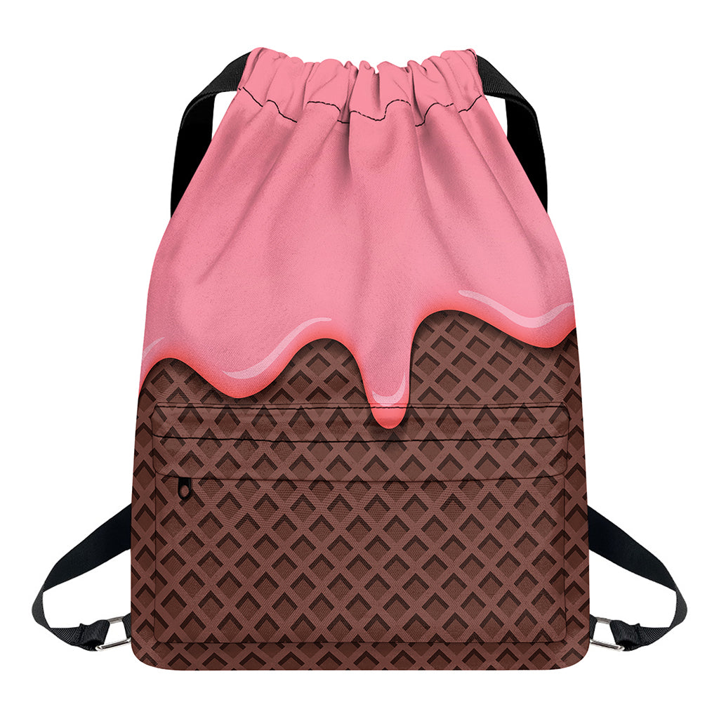 Strawberry Ice Cream Melted Print Drawstring Backpack