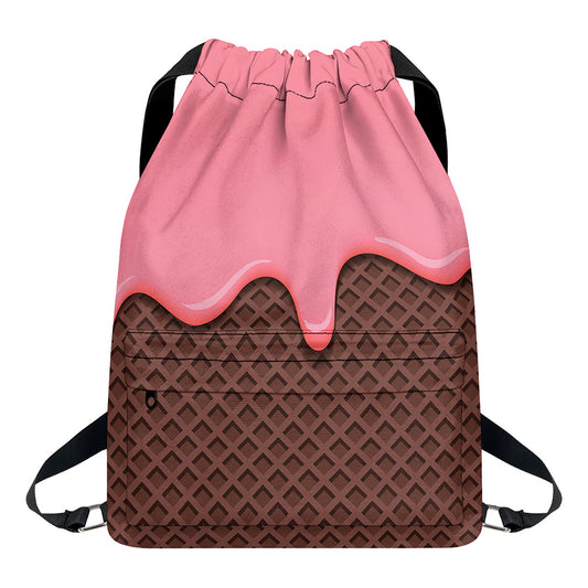 Strawberry Ice Cream Melted Print Drawstring Backpack
