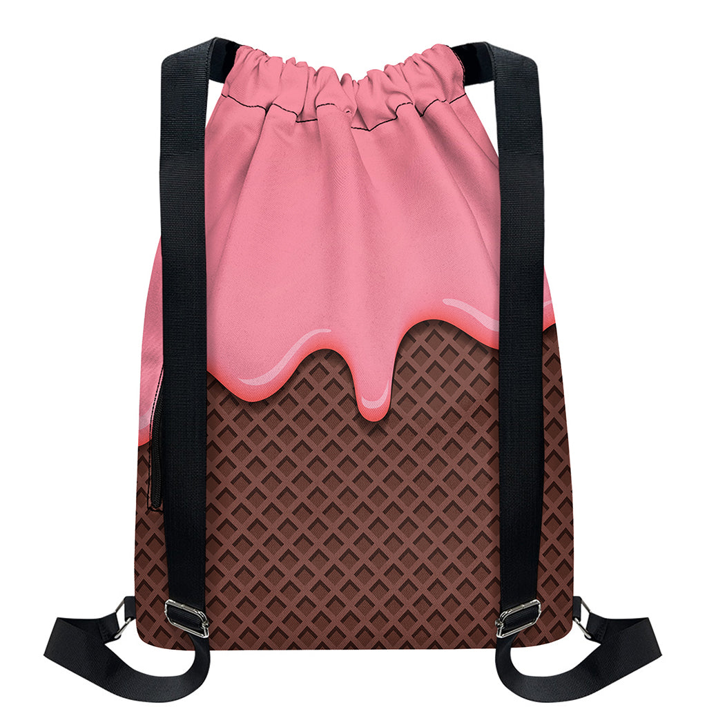Strawberry Ice Cream Melted Print Drawstring Backpack