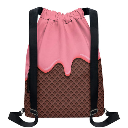 Strawberry Ice Cream Melted Print Drawstring Backpack