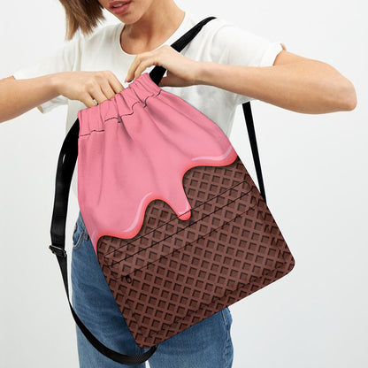Strawberry Ice Cream Melted Print Drawstring Backpack