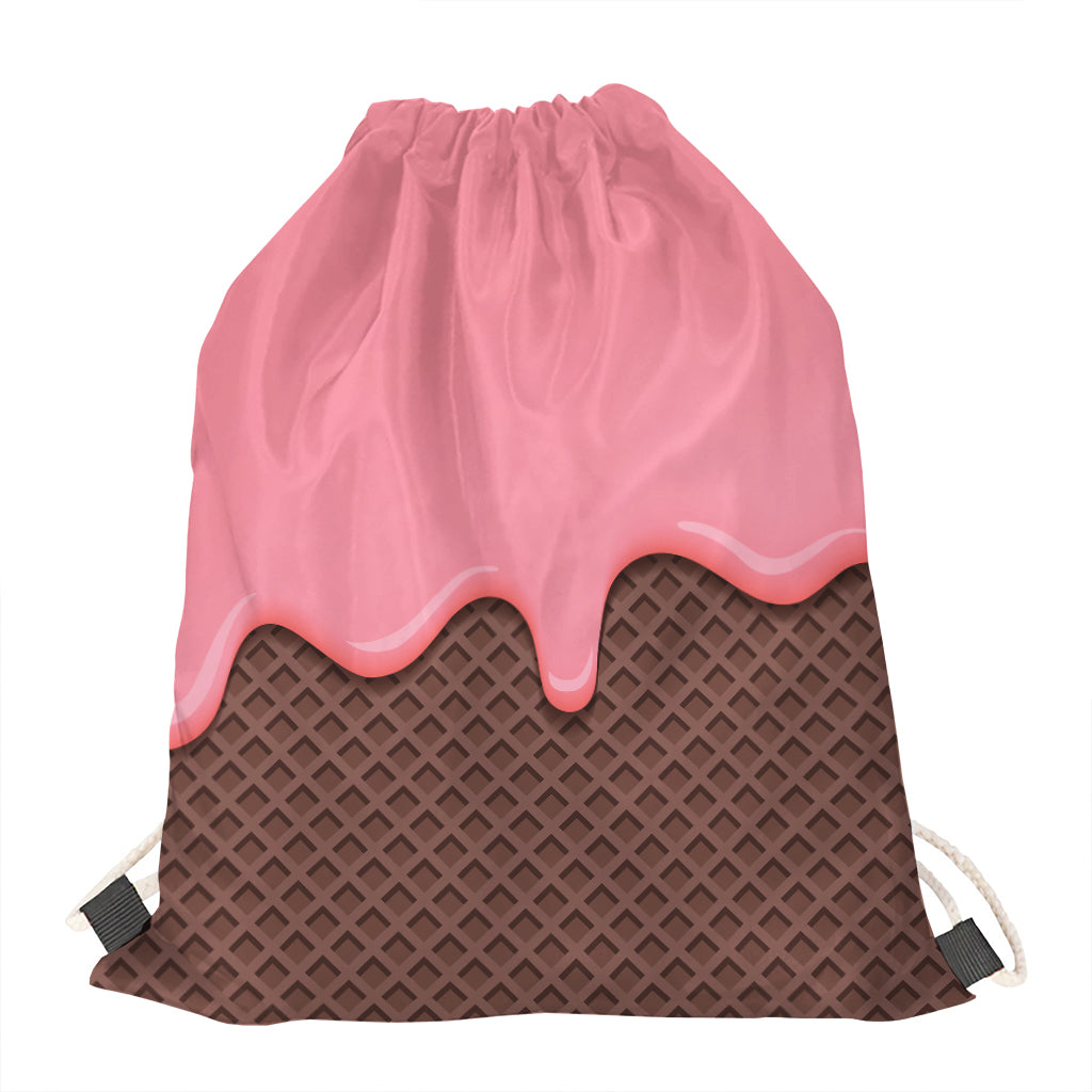 Strawberry Ice Cream Melted Print Drawstring Bag