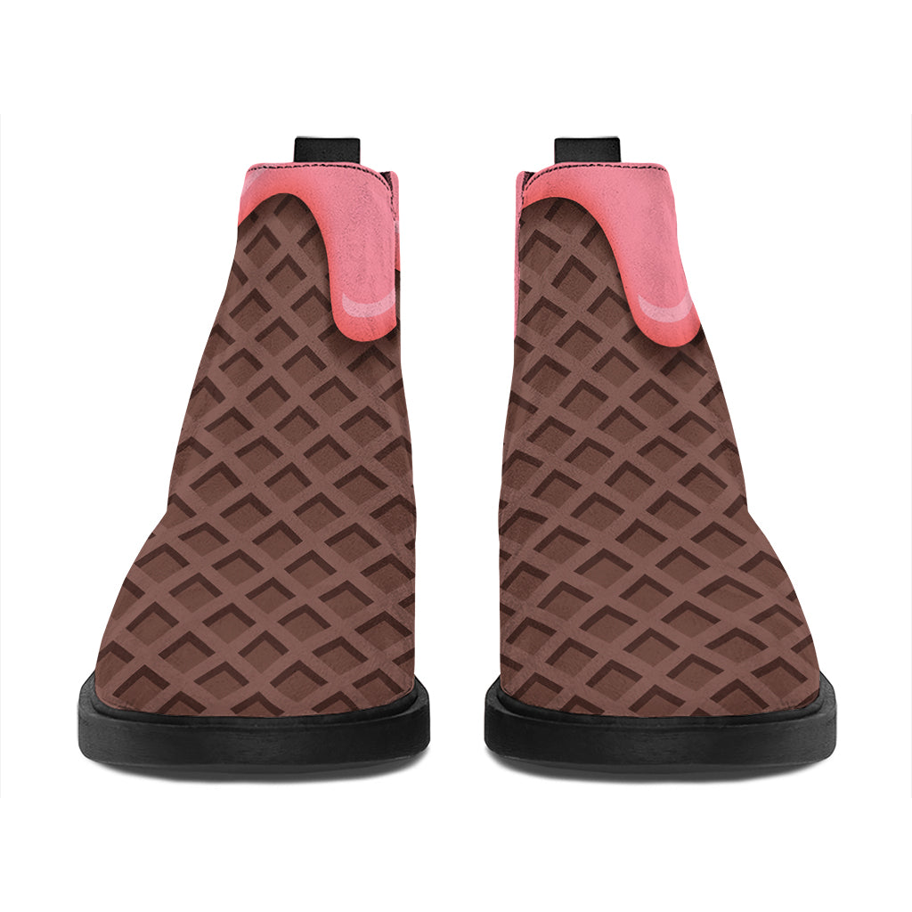 Strawberry Ice Cream Melted Print Flat Ankle Boots