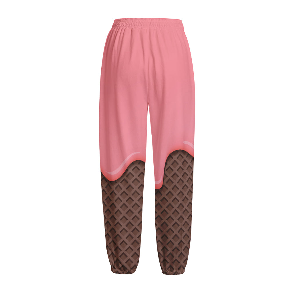 Strawberry Ice Cream Melted Print Fleece Lined Knit Pants