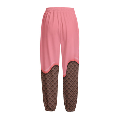 Strawberry Ice Cream Melted Print Fleece Lined Knit Pants