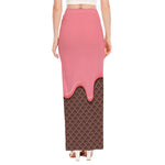 Strawberry Ice Cream Melted Print High Slit Maxi Skirt