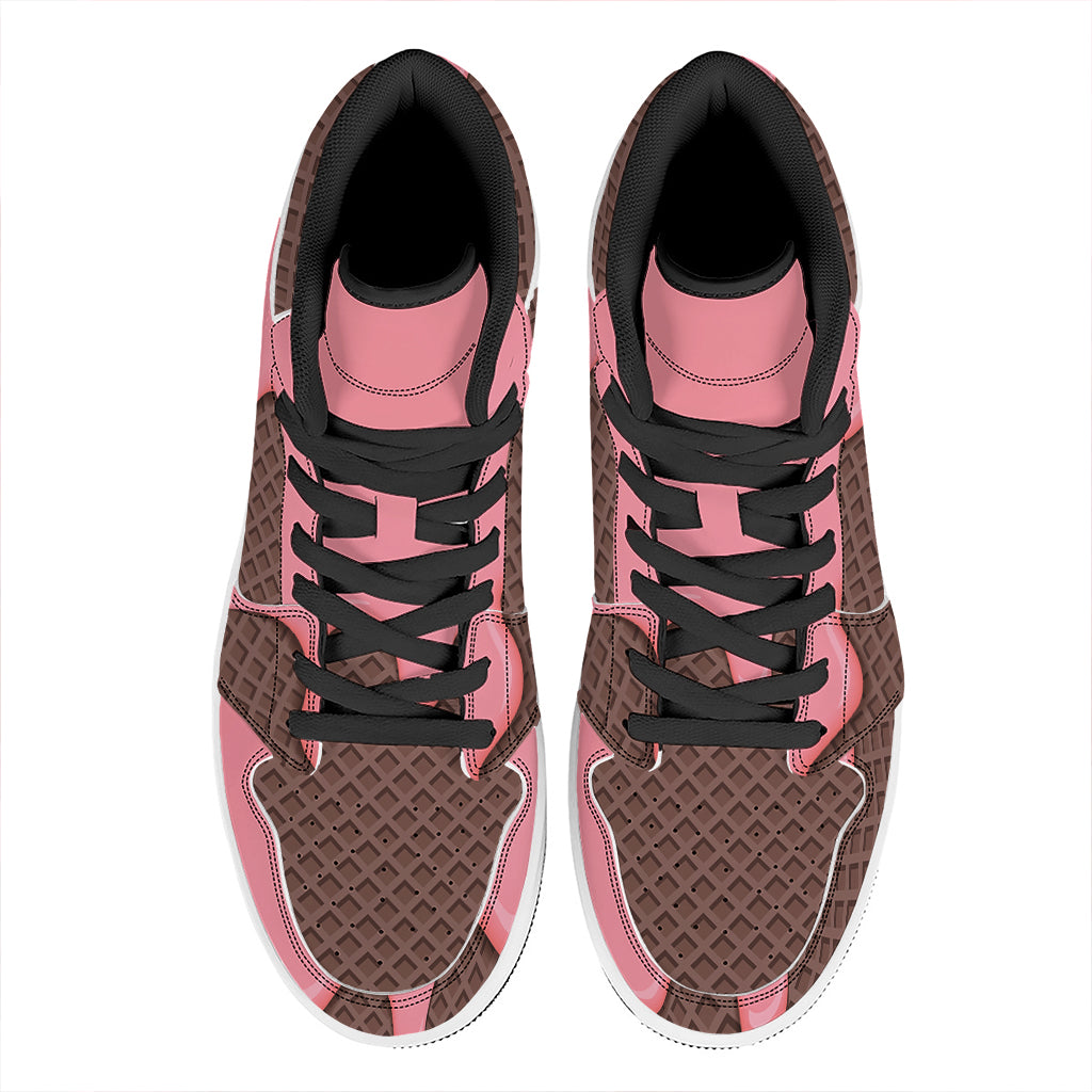 Strawberry Ice Cream Melted Print High Top Leather Sneakers