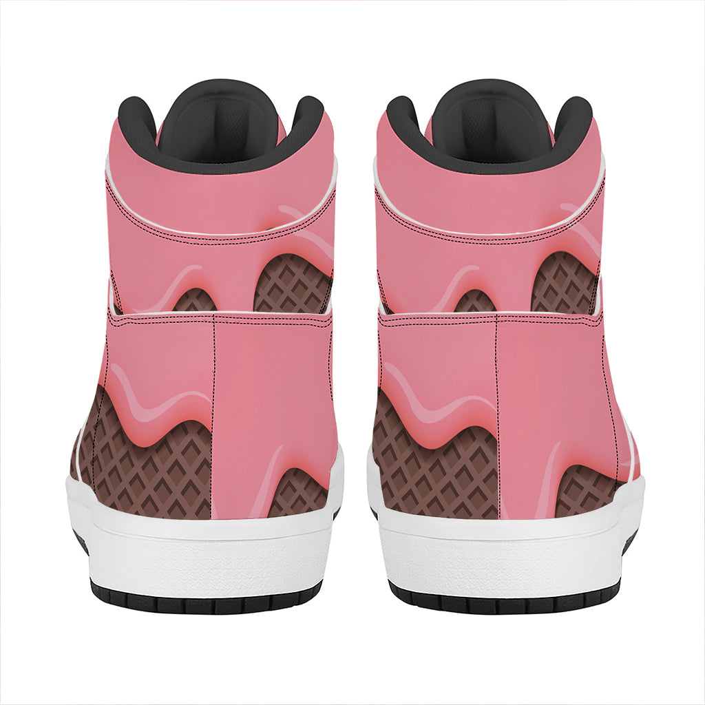 Strawberry Ice Cream Melted Print High Top Leather Sneakers