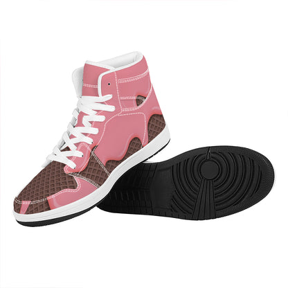 Strawberry Ice Cream Melted Print High Top Leather Sneakers