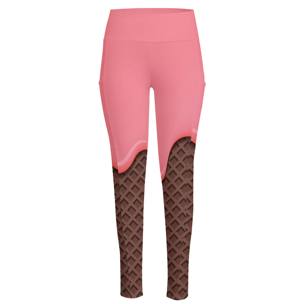 Strawberry Ice Cream Melted Print High-Waisted Pocket Leggings