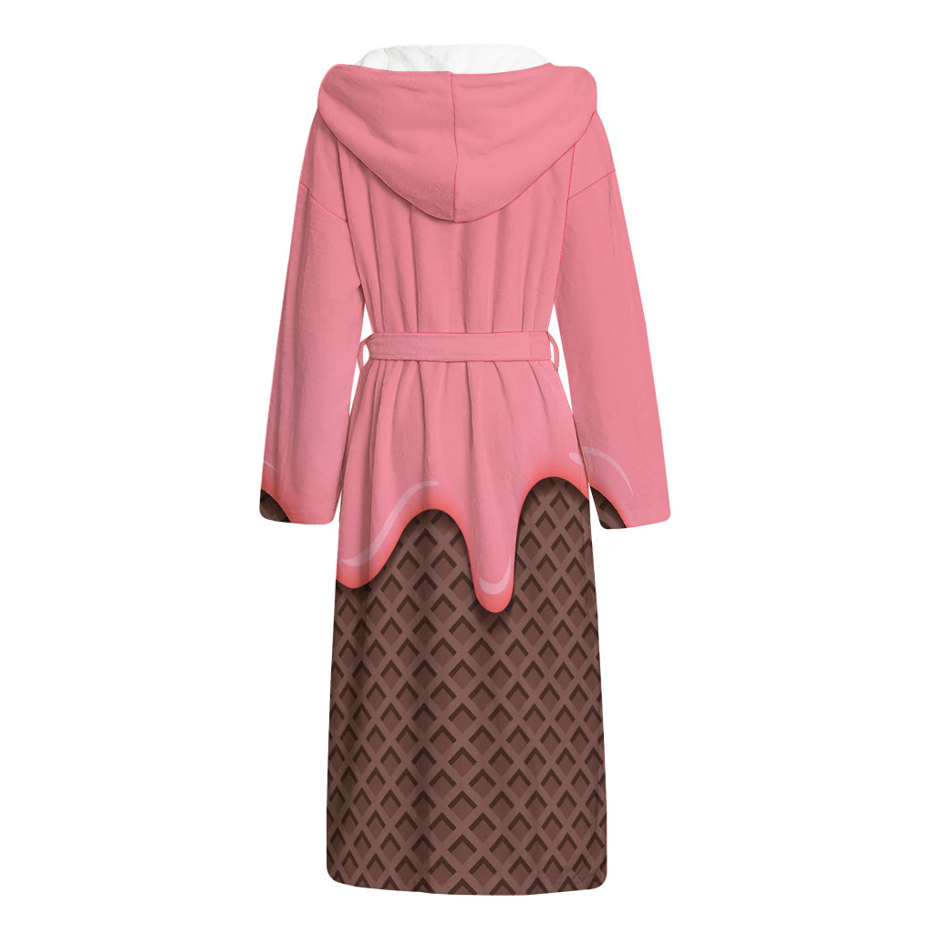 Strawberry Ice Cream Melted Print Hooded Bathrobe
