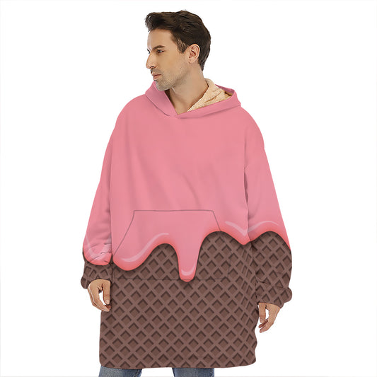 Strawberry Ice Cream Melted Print Hoodie Blanket