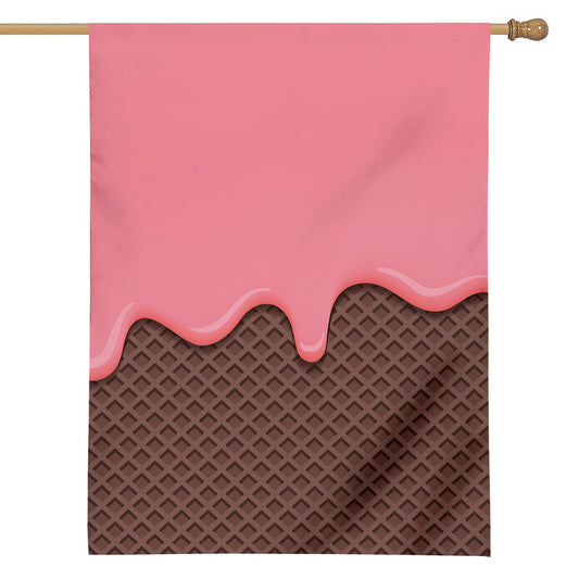 Strawberry Ice Cream Melted Print House Flag