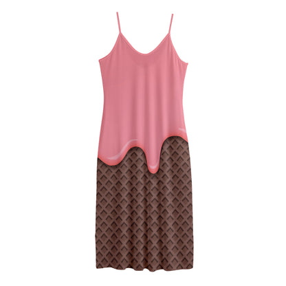 Strawberry Ice Cream Melted Print Jersey Midi Cami Dress