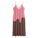 Strawberry Ice Cream Melted Print Jersey Midi Cami Dress