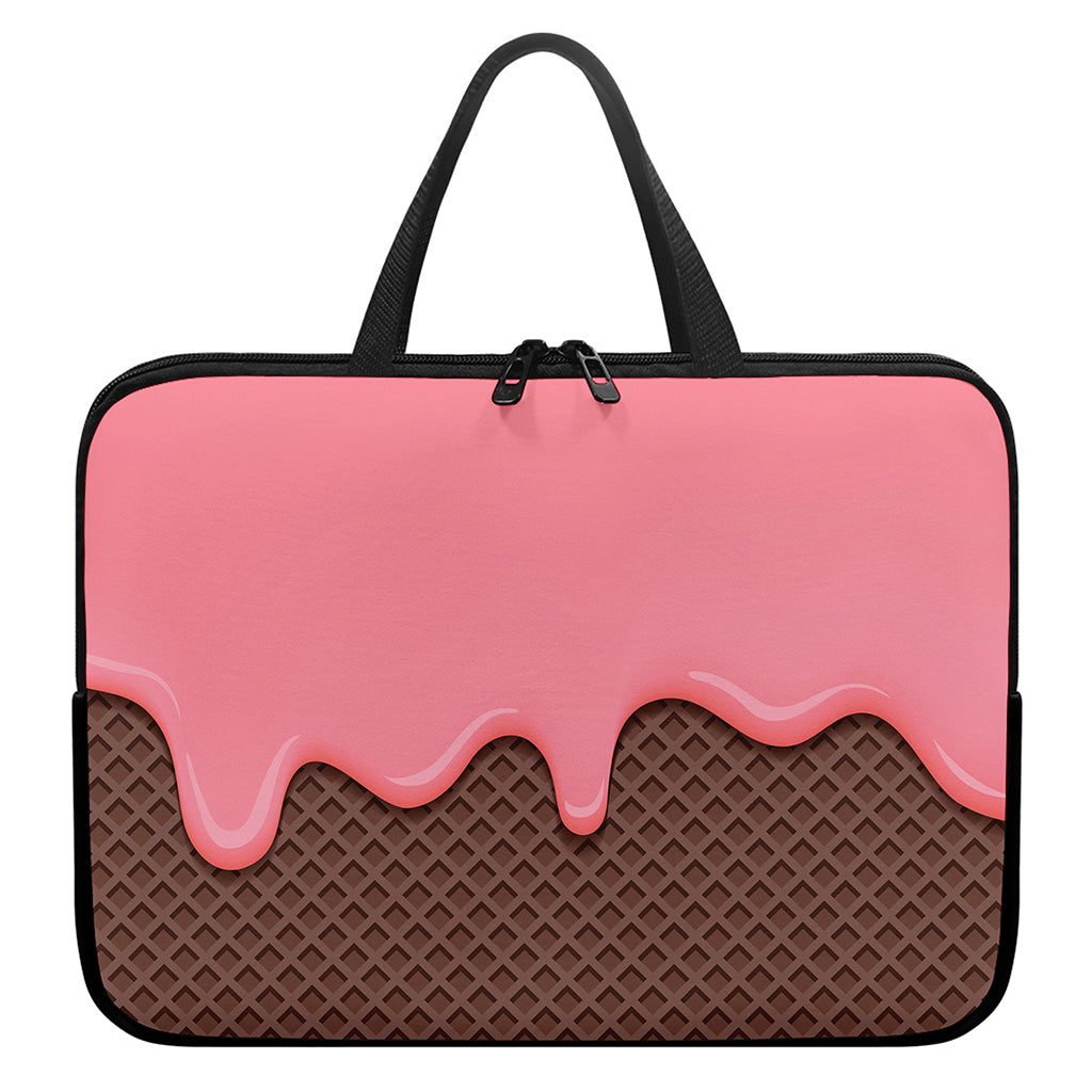 Strawberry Ice Cream Melted Print Laptop Sleeve With Handle