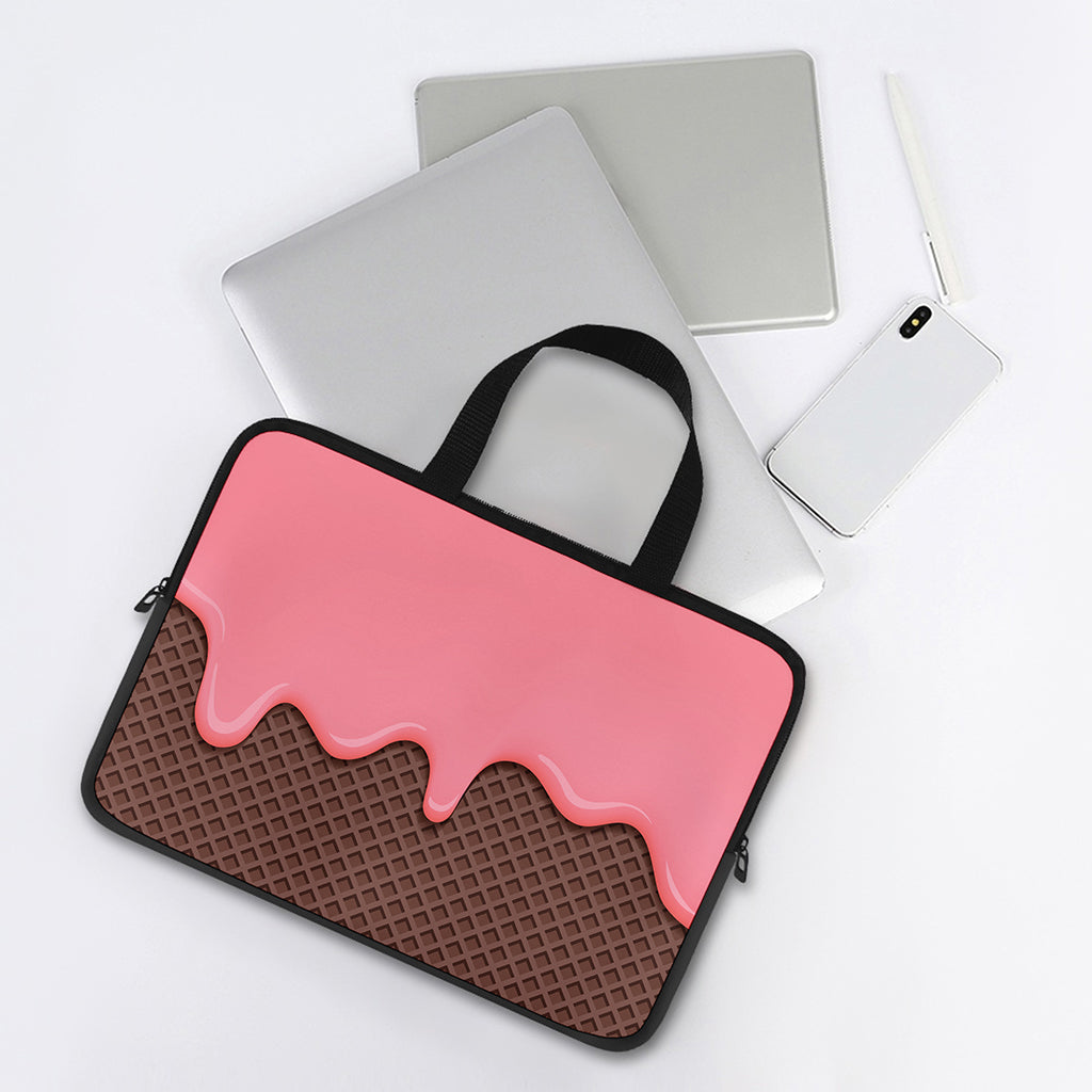 Strawberry Ice Cream Melted Print Laptop Sleeve With Handle