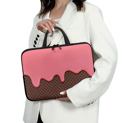 Strawberry Ice Cream Melted Print Laptop Sleeve With Handle