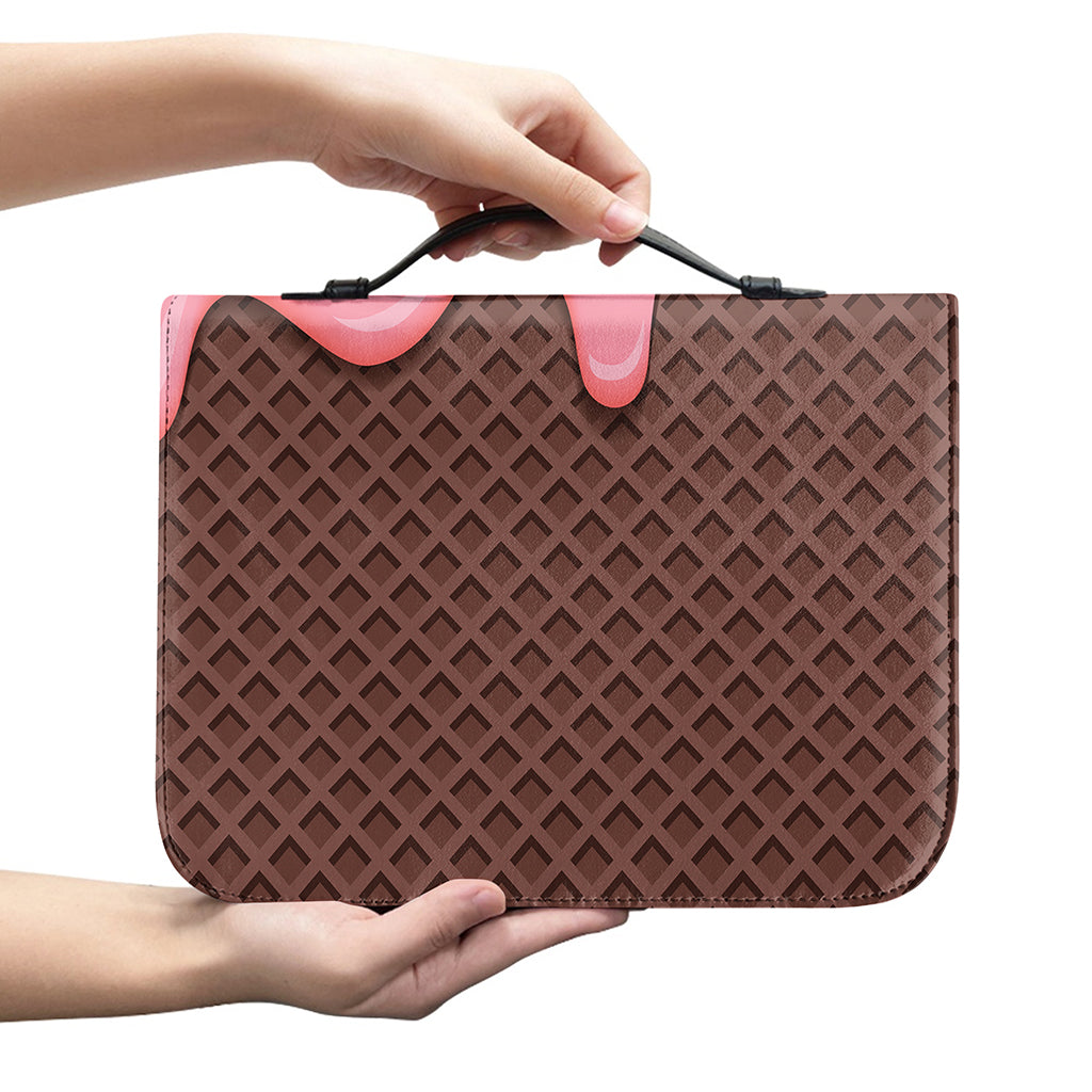 Strawberry Ice Cream Melted Print Leather Bible Cover