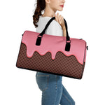 Strawberry Ice Cream Melted Print Leather Duffle Bag