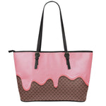 Strawberry Ice Cream Melted Print Leather Tote Bag
