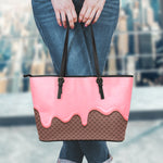 Strawberry Ice Cream Melted Print Leather Tote Bag