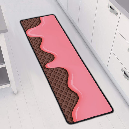 Strawberry Ice Cream Melted Print Long Kitchen Mat