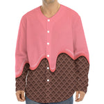 Strawberry Ice Cream Melted Print Long Sleeve Baseball Jersey