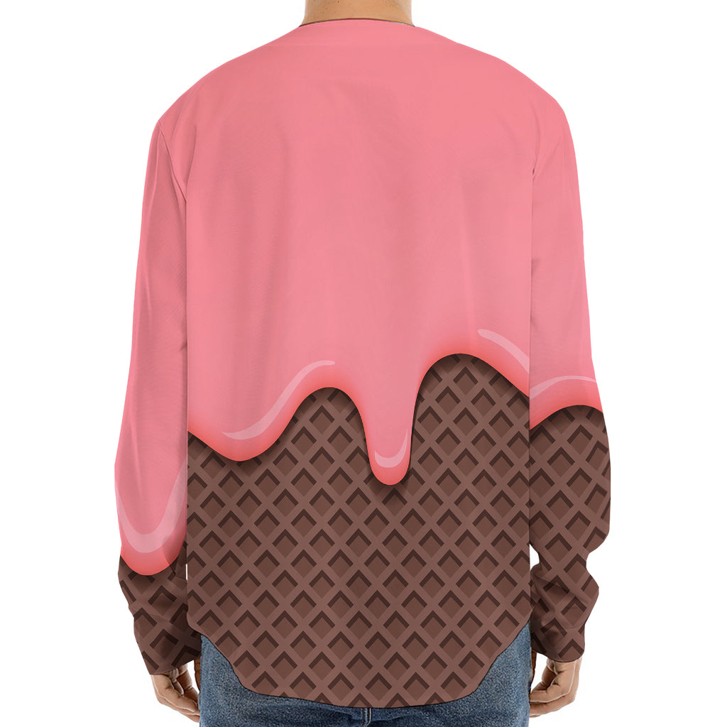 Strawberry Ice Cream Melted Print Long Sleeve Baseball Jersey