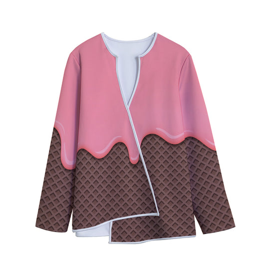 Strawberry Ice Cream Melted Print Long Sleeve Short Coat