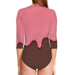 Strawberry Ice Cream Melted Print Long Sleeve Swimsuit