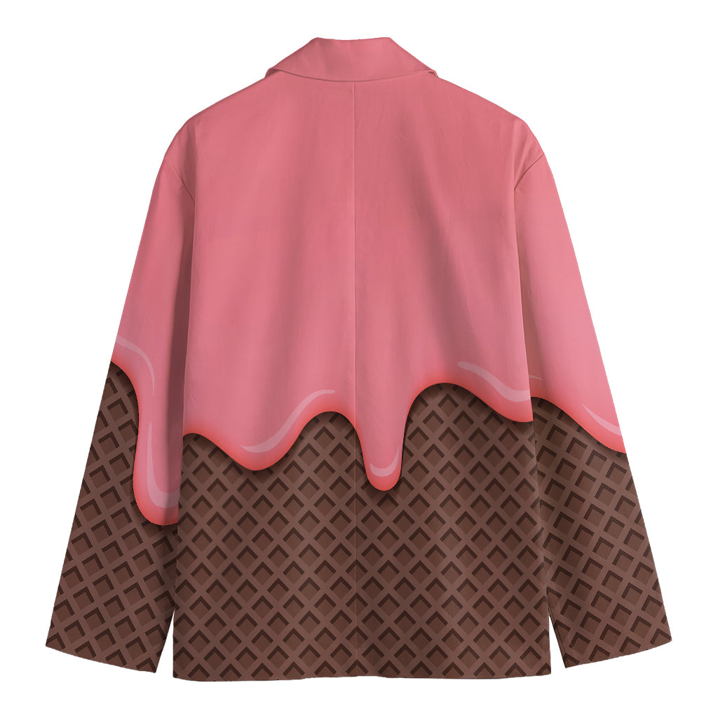 Strawberry Ice Cream Melted Print Men's Cotton Blazer