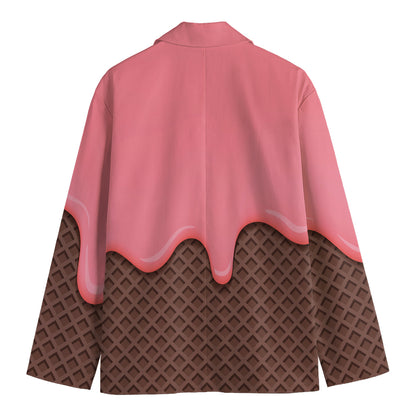 Strawberry Ice Cream Melted Print Men's Cotton Blazer