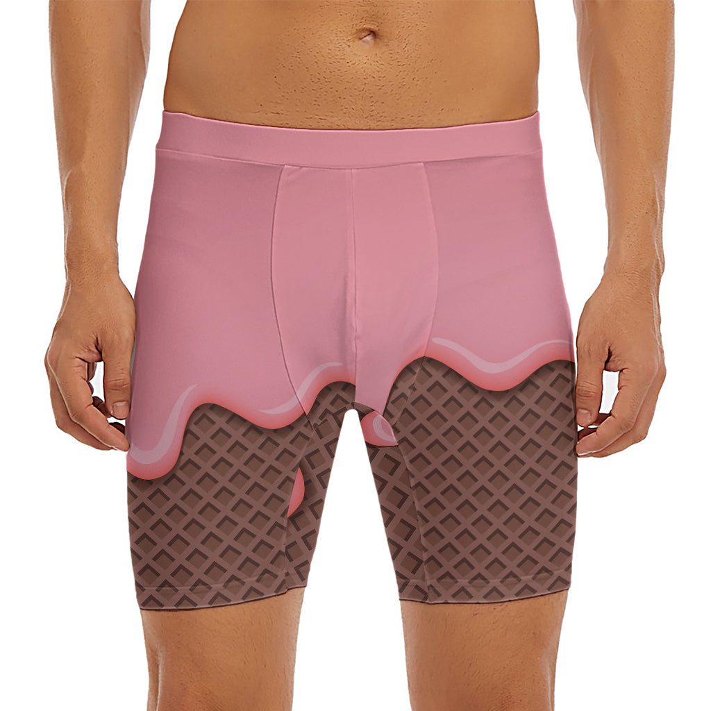Strawberry Ice Cream Melted Print Men's Long Boxer Briefs
