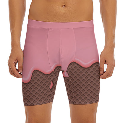 Strawberry Ice Cream Melted Print Men's Long Boxer Briefs